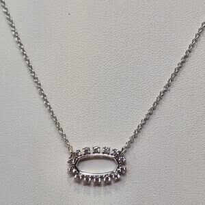 Kendra Scott Elisa Open Frame Silver Tone Pendant 18" Necklace Clear Crystal New